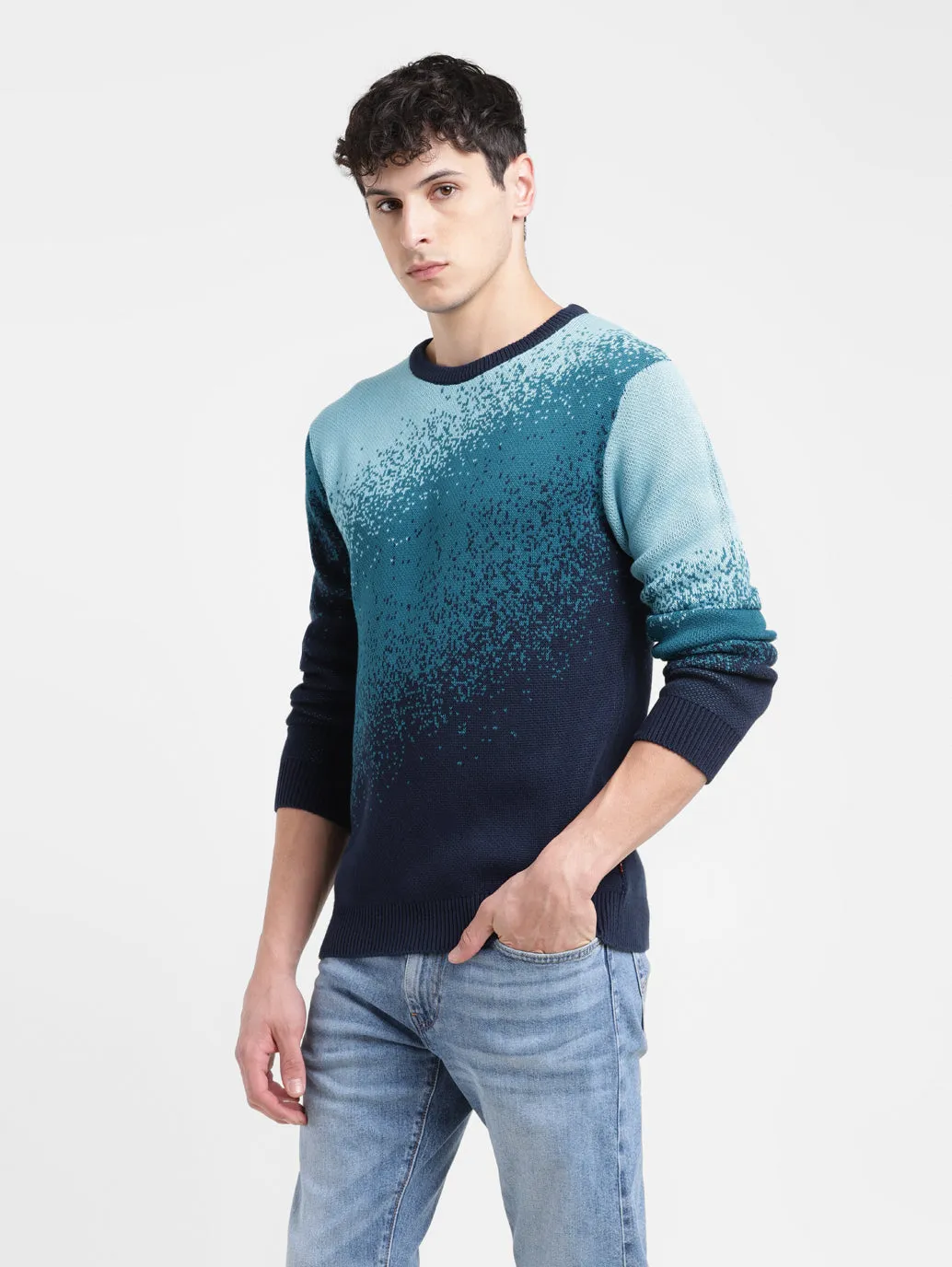 Men's Ombre Blue Crew Neck Sweater