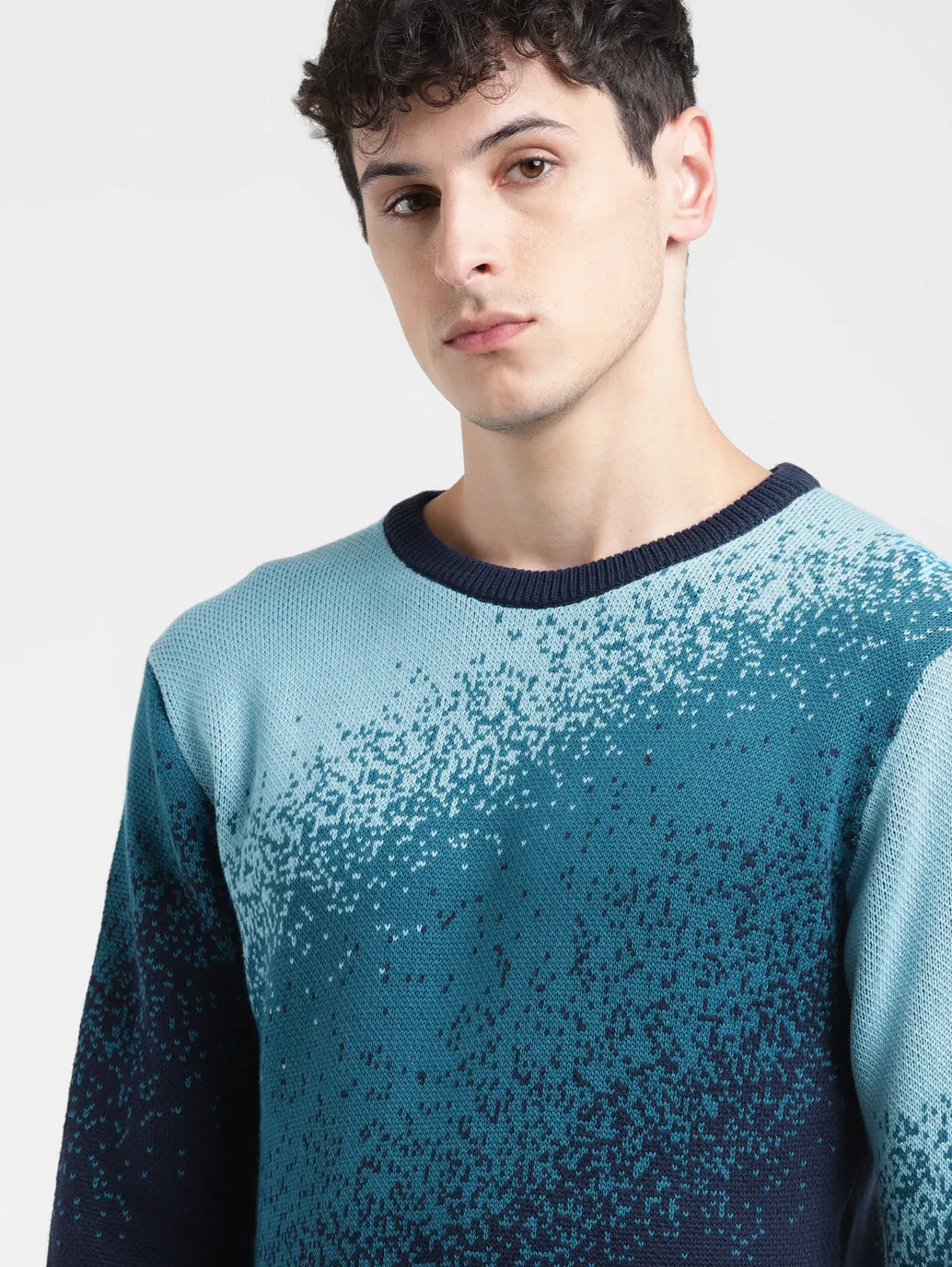 Men's Ombre Blue Crew Neck Sweater