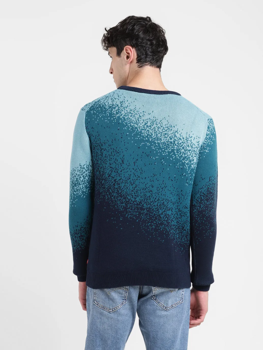 Men's Ombre Blue Crew Neck Sweater