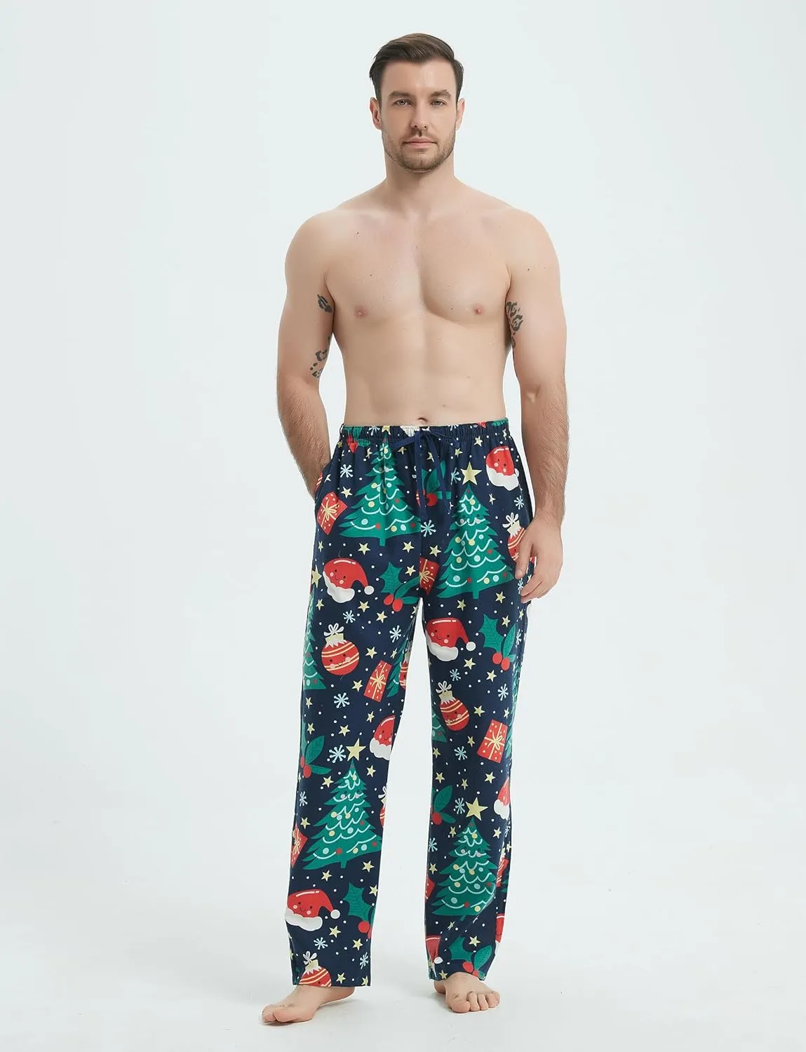 Mens Pajama Pants Flannel Cotton Plaid Sleep & Lounge Pants, PJ Bottoms with Pockets and Button Fly