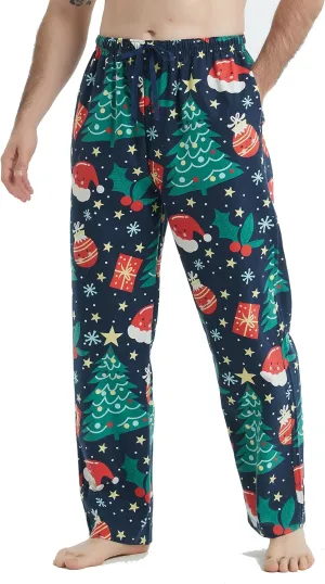 Mens Pajama Pants Flannel Cotton Plaid Sleep & Lounge Pants, PJ Bottoms with Pockets and Button Fly