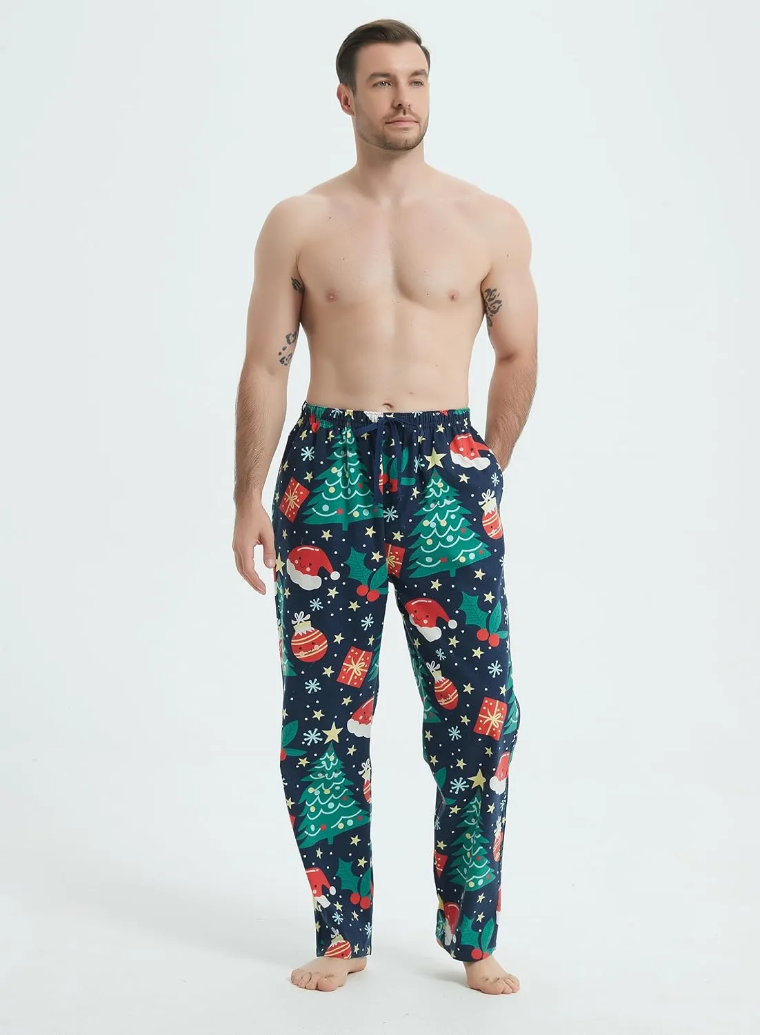 Mens Pajama Pants Flannel Cotton Plaid Sleep & Lounge Pants, PJ Bottoms with Pockets and Button Fly