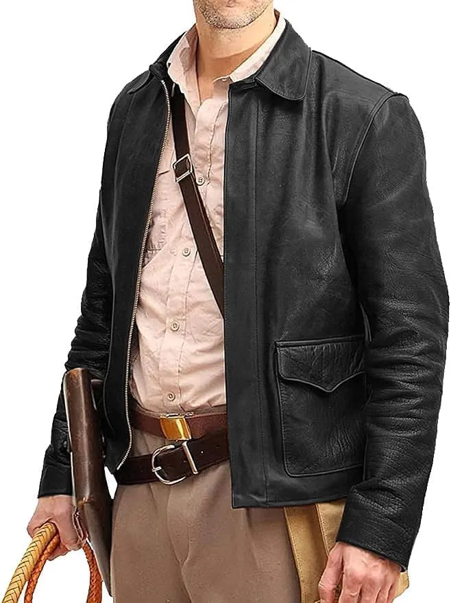 Men's Raiders of The Lost Ark Brown distressed Harrison American Classic Bomber Leather jacket