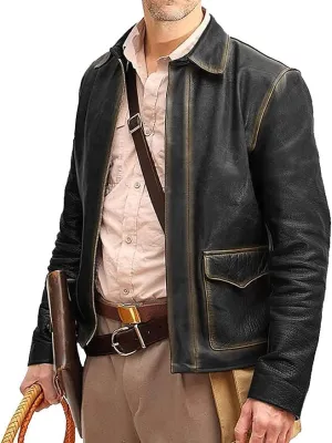 Men's Raiders of The Lost Ark Brown distressed Harrison American Classic Bomber Leather jacket