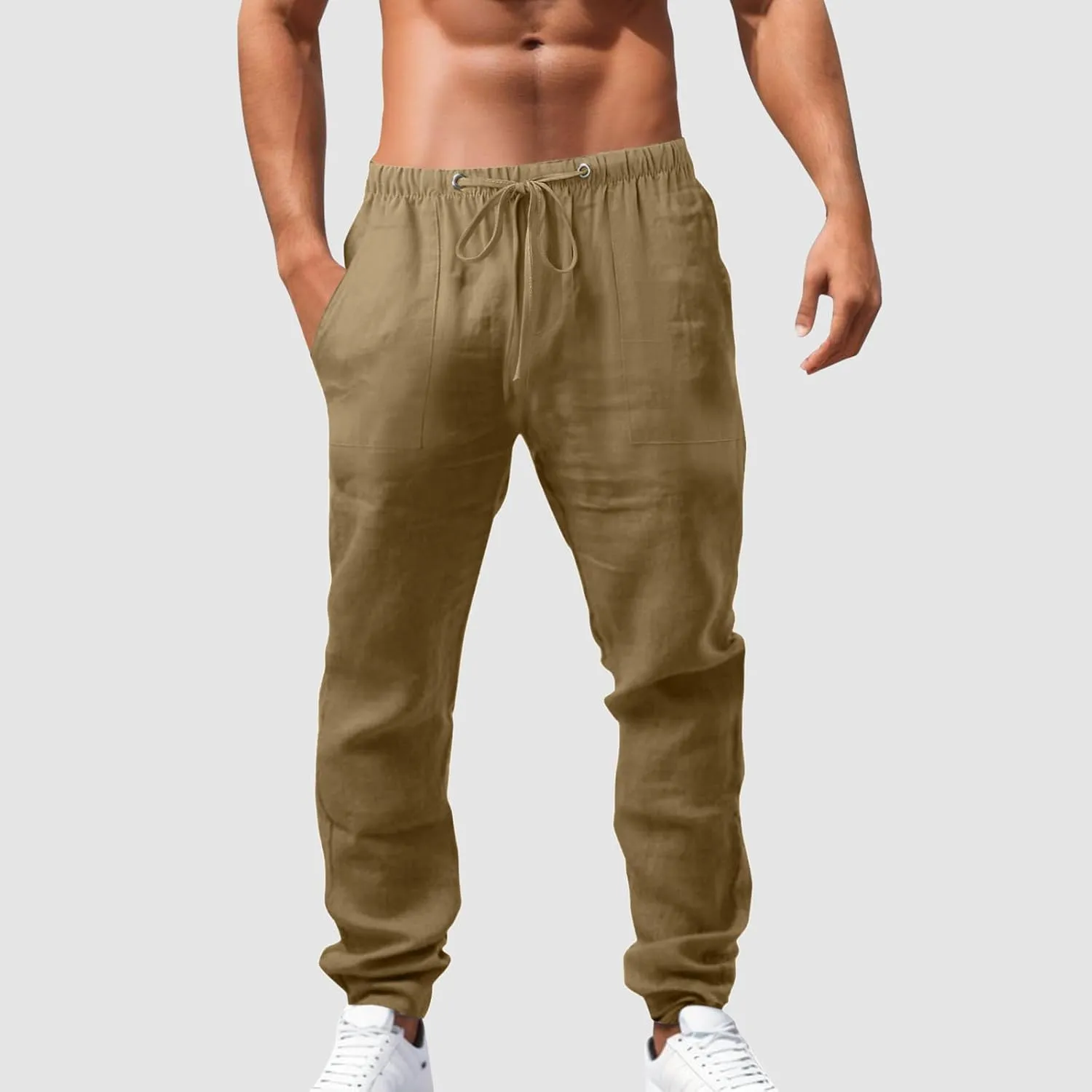 Men's Straight Extended with Pockets and Elastic Loose Solid Color Sports Trousers Casual Night Stretch Pants for Men