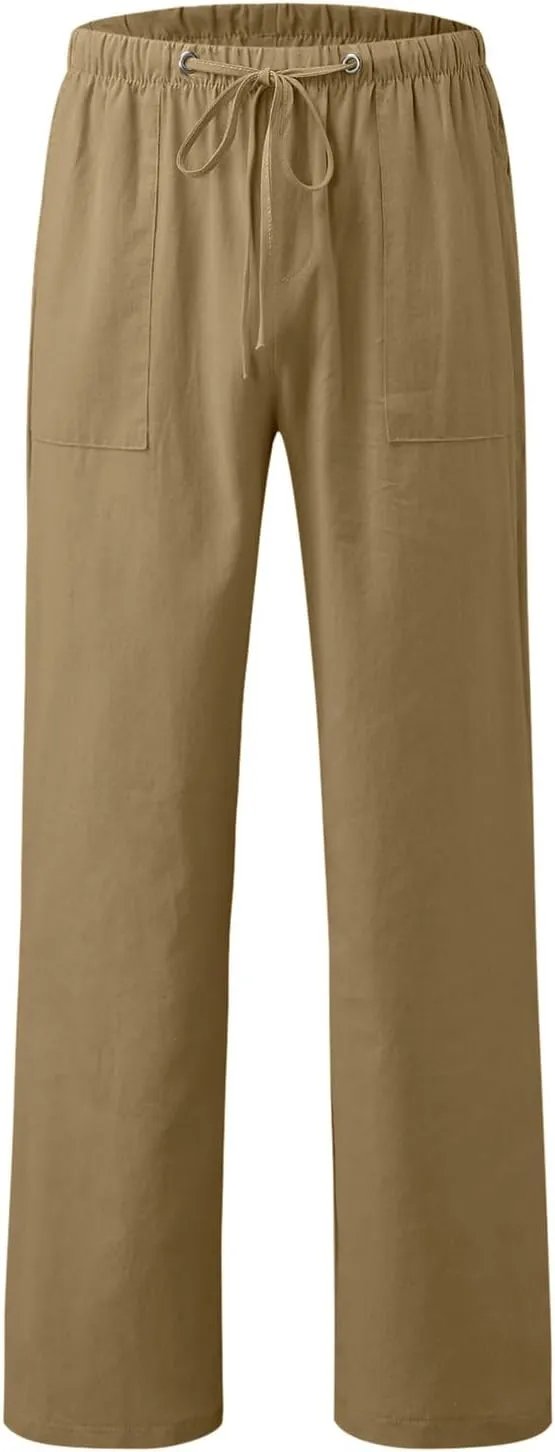 Men's Straight Extended with Pockets and Elastic Loose Solid Color Sports Trousers Casual Night Stretch Pants for Men