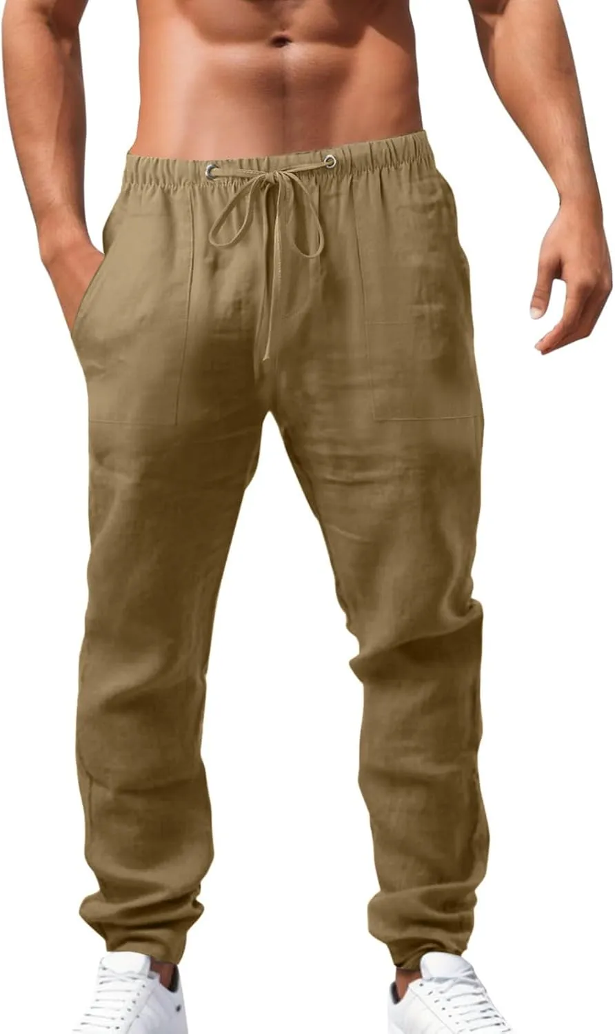 Men's Straight Extended with Pockets and Elastic Loose Solid Color Sports Trousers Casual Night Stretch Pants for Men