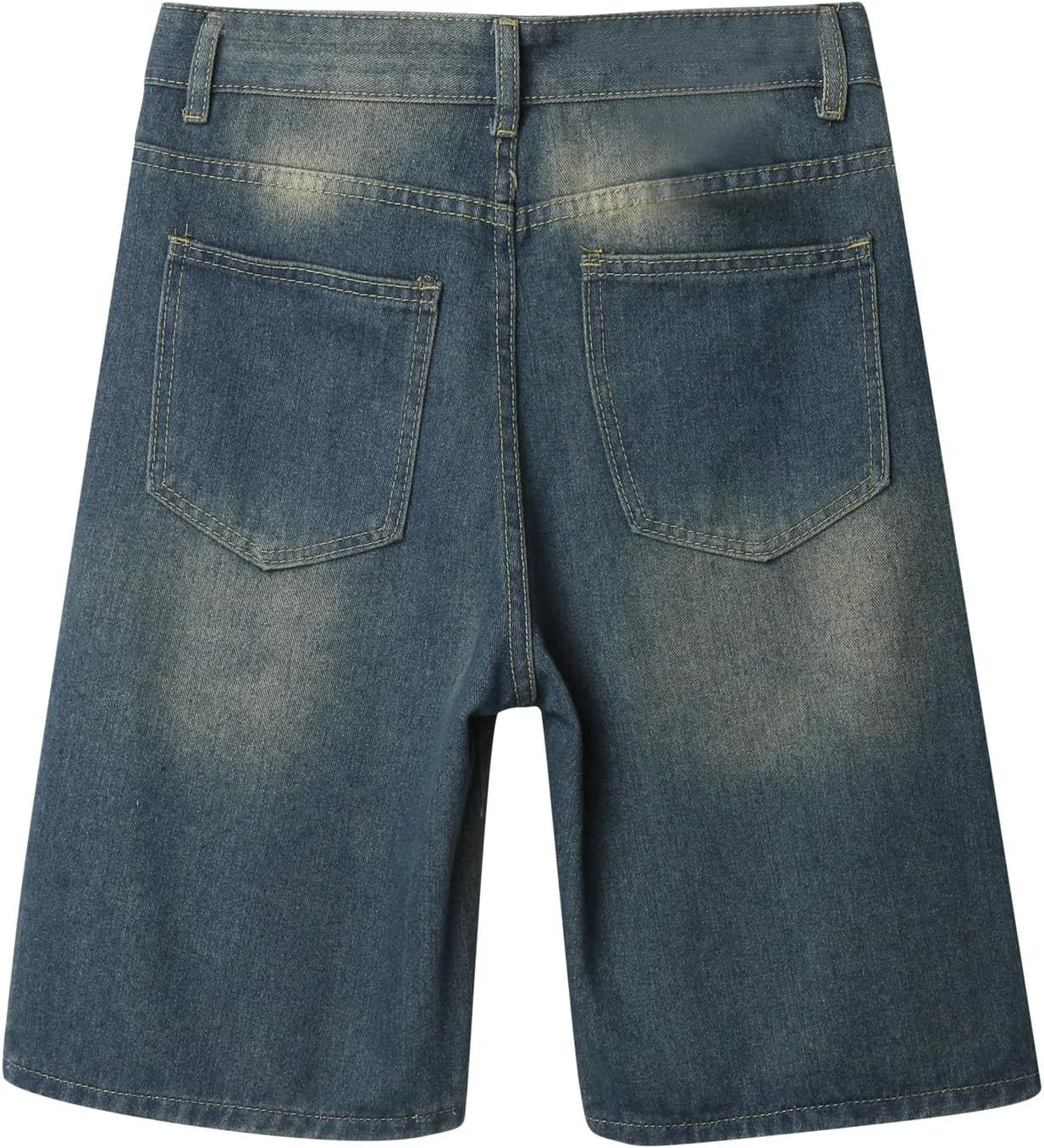 Men's Wide Leg Y2K Hip Hop Long Jean Shorts Work Denim Shorts with Pockets Summer Casual Streetwear