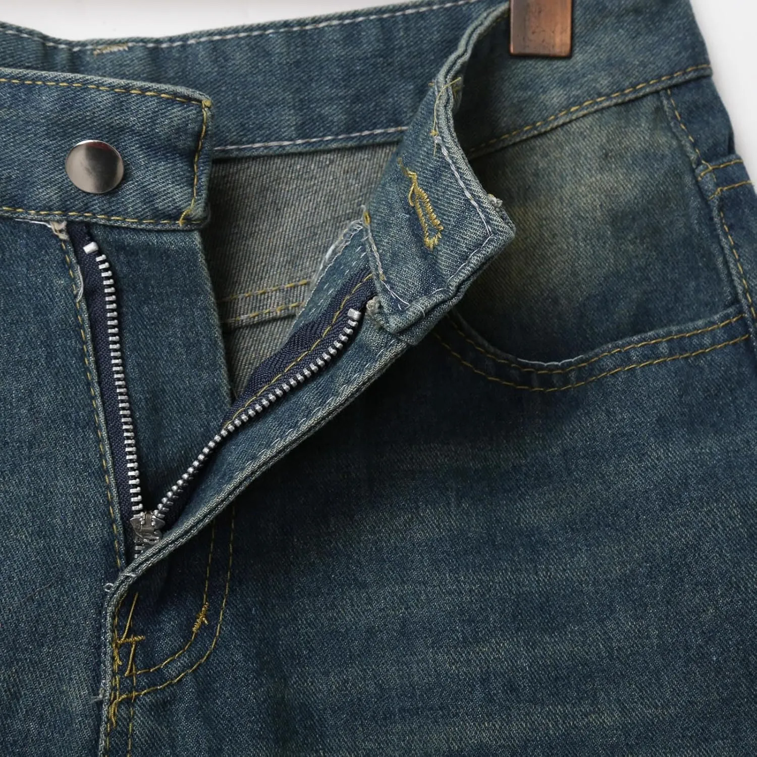 Men's Wide Leg Y2K Hip Hop Long Jean Shorts Work Denim Shorts with Pockets Summer Casual Streetwear