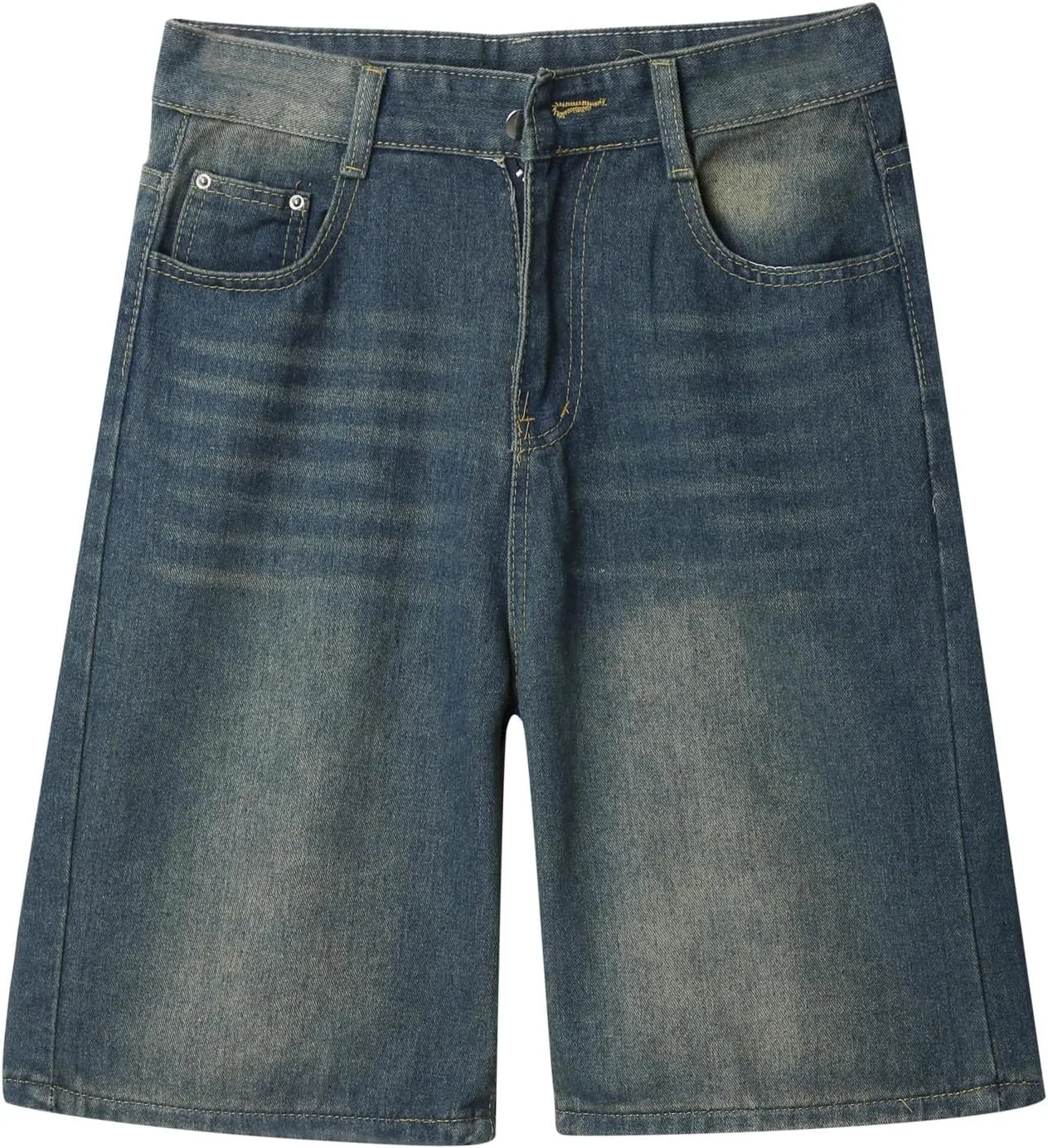 Men's Wide Leg Y2K Hip Hop Long Jean Shorts Work Denim Shorts with Pockets Summer Casual Streetwear