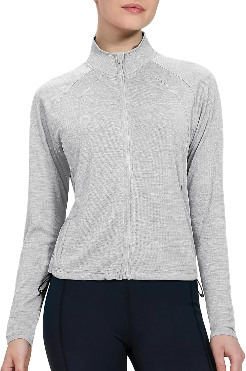 MIER Womens Athletic Jackets Light Weight Cropped Zip Up Workout Running Jacket UPF 50  Full Zip UV Shirts with Pockets