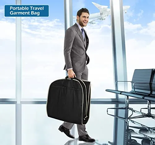 MISSLO 43" Gusseted Travel Garment Bag with Accessories Zipper Pocket Breathable Suit Garment Cover for Shirts Dresses Coats, Black