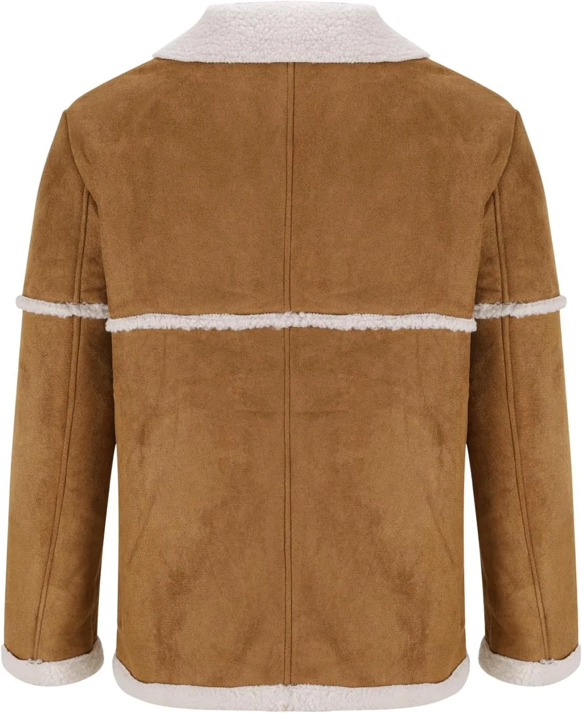 Muscularfit Mens Shearling Leather Coat Vintage Long Sleeve Faux Suede Sherpa Lined Sheepskin Pea Jackets Collar Outwear Coat