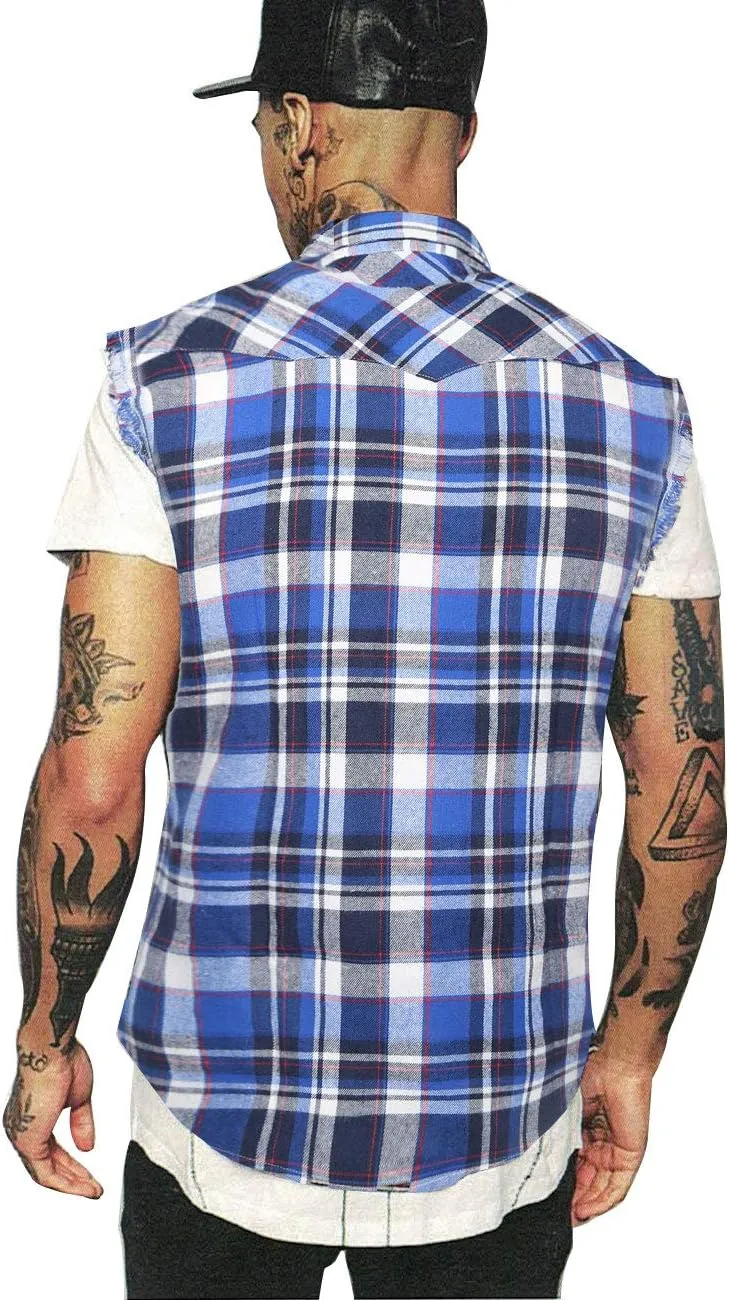 NUTEXROL Men's Casual Flannel Plaid Shirt Sleeveless Plus Size Vest