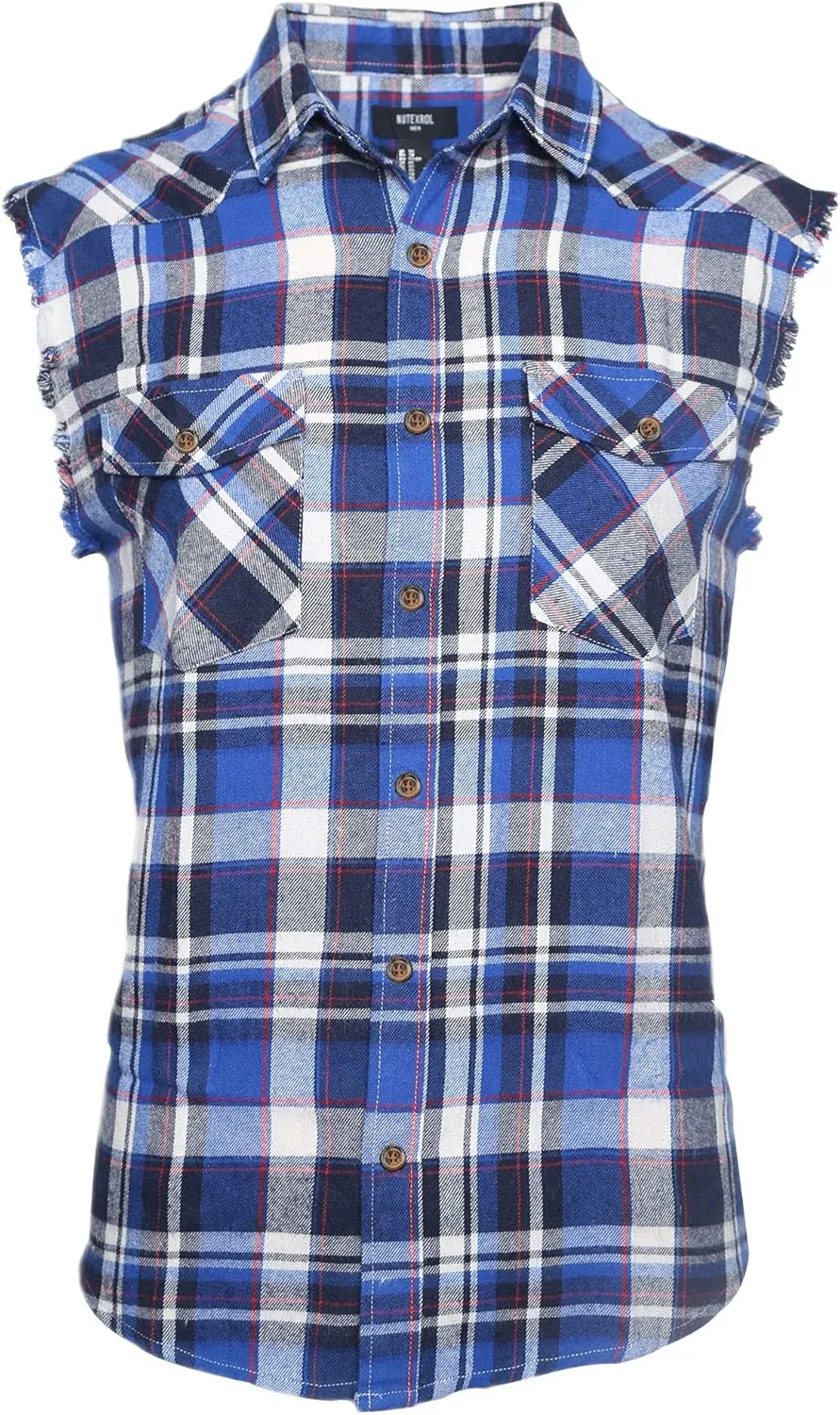 NUTEXROL Men's Casual Flannel Plaid Shirt Sleeveless Plus Size Vest