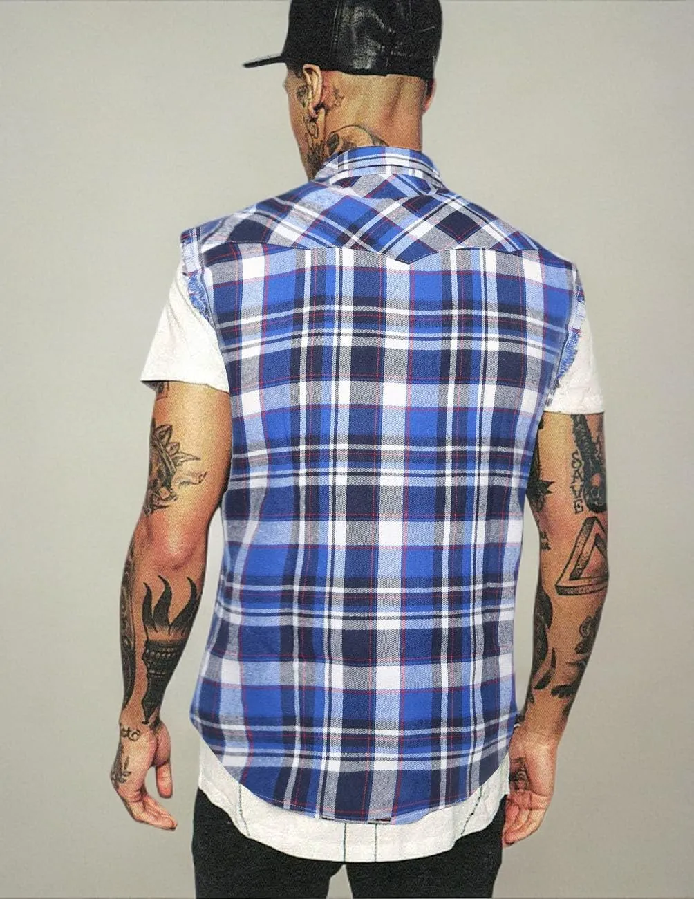 NUTEXROL Men's Casual Flannel Plaid Shirt Sleeveless Plus Size Vest