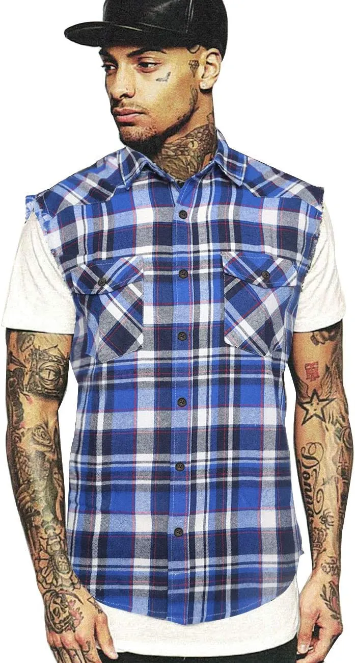 NUTEXROL Men's Casual Flannel Plaid Shirt Sleeveless Plus Size Vest