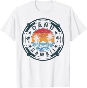 Oahu Hawaii Beach Summer Vacation Vintage Sunset T-Shirt