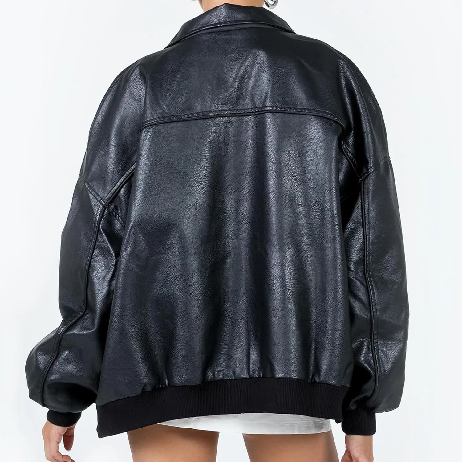 Owl's-Yard Women Leather Biker Jacket Long Sleeves Zip Up Motorcycle Jacket PU Moto Varsity Bomber Jackets Streetwear