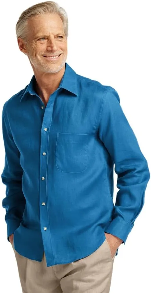 Paul Fredrick Men's Slim Fit Linen Solid Casual Shirt