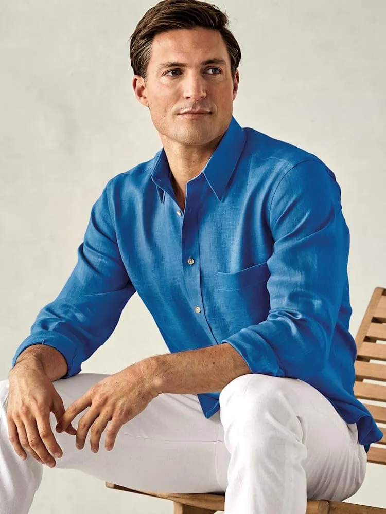 Paul Fredrick Men's Slim Fit Linen Solid Casual Shirt