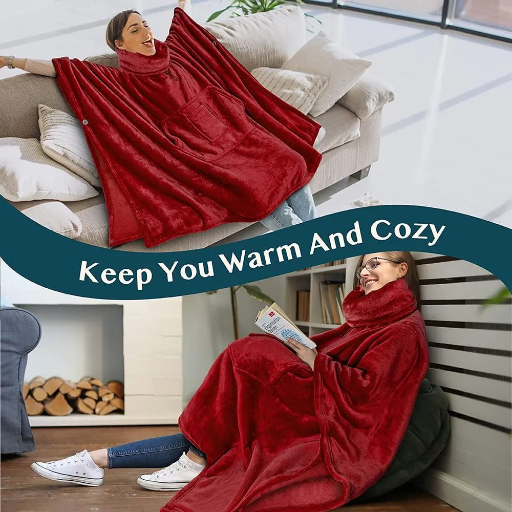 PAVILIA Wearable Blanket Poncho Women Men, Oversized Hoodie Sweatshirt Sweater Neck Warmer, Fleece Soft Hug Sleep Pod Adult