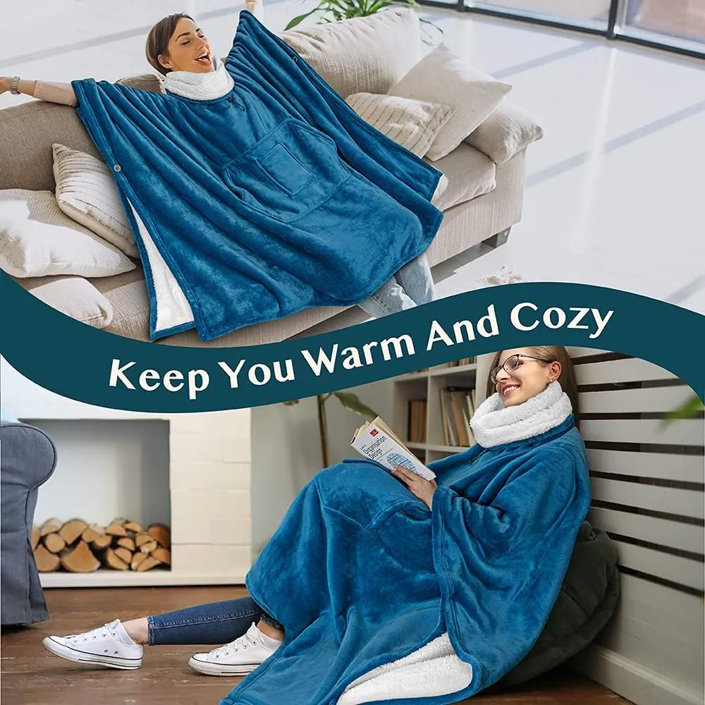 PAVILIA Wearable Blanket Poncho Women Men, Oversized Hoodie Sweatshirt Sweater Neck Warmer, Fleece Soft Hug Sleep Pod Adult