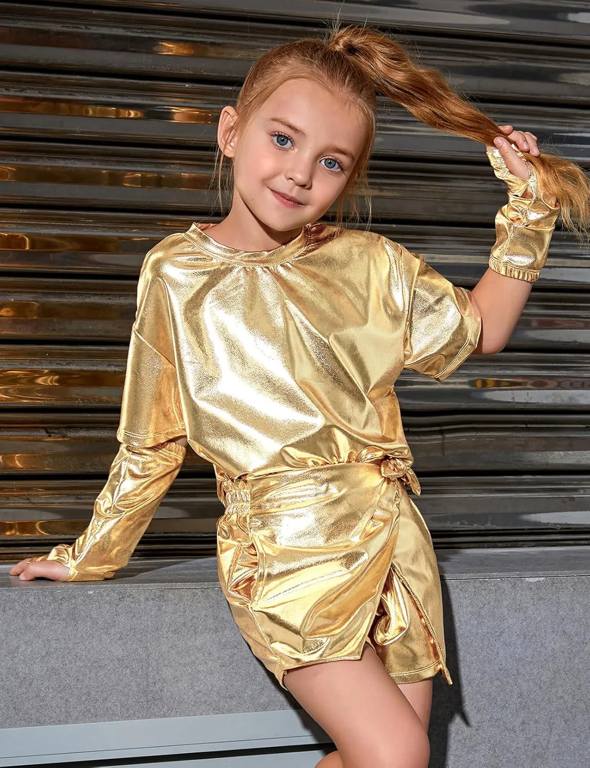 Perfashion Girls' Metallic Skorts Sparkly Shorts with Sunglasses Dancing Skirt 4-13 Years