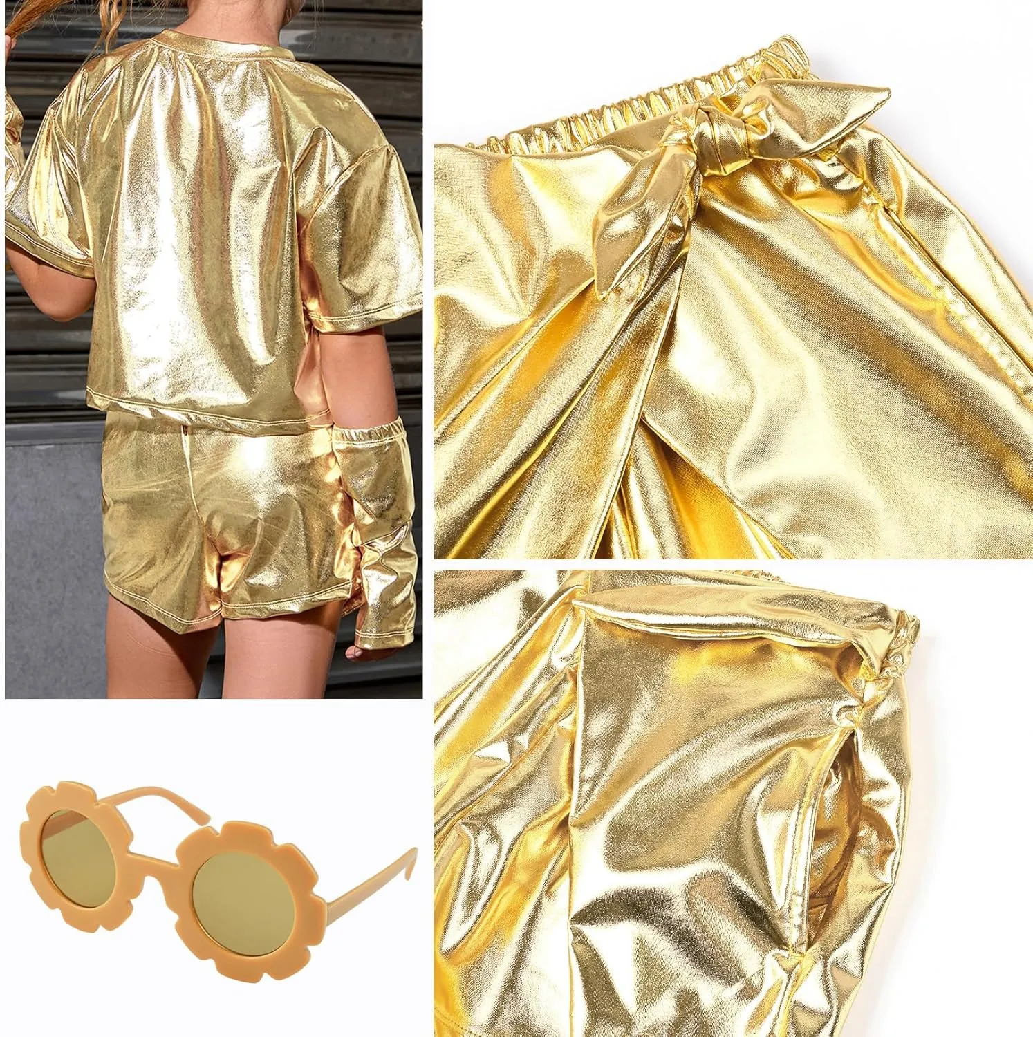 Perfashion Girls' Metallic Skorts Sparkly Shorts with Sunglasses Dancing Skirt 4-13 Years