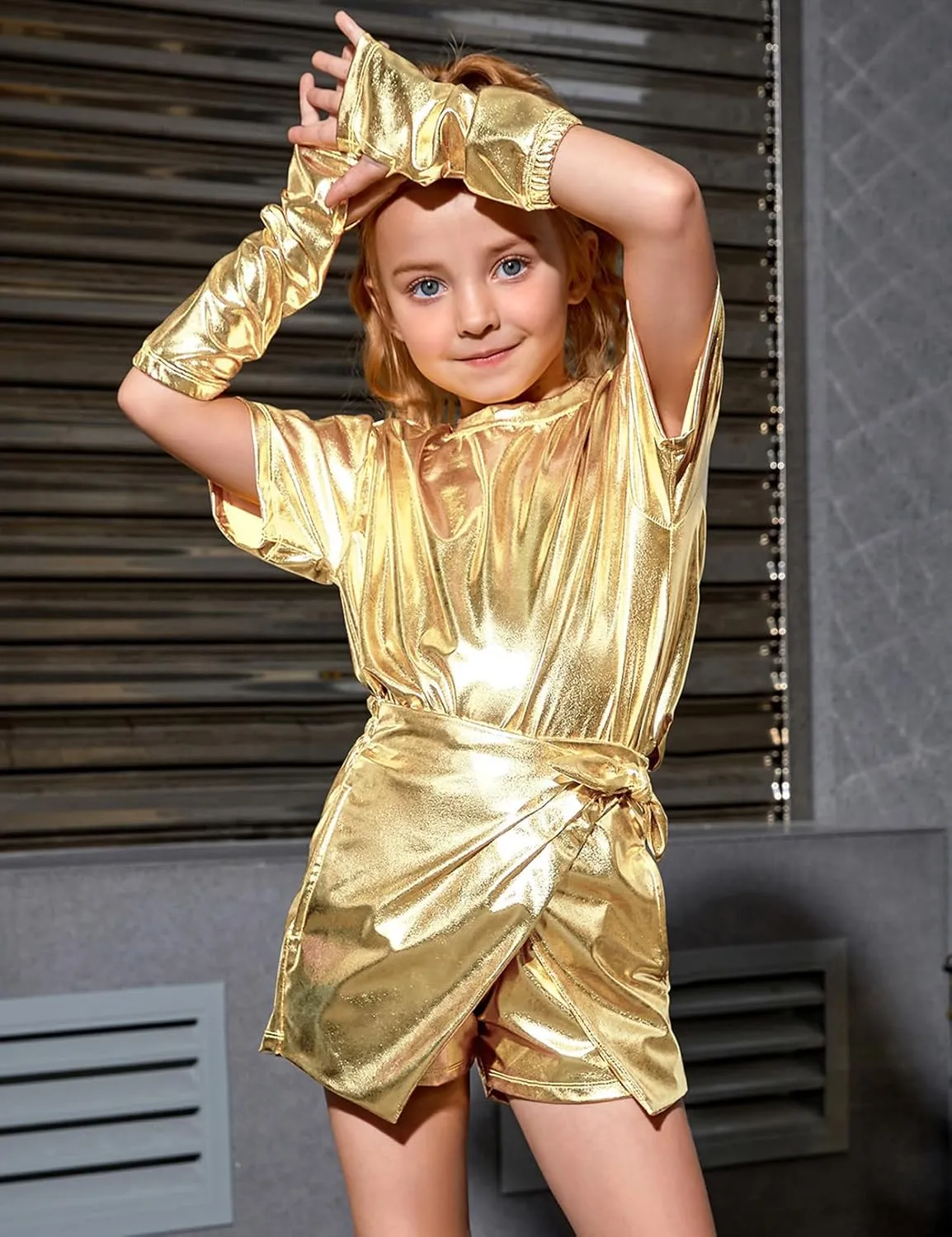 Perfashion Girls' Metallic Skorts Sparkly Shorts with Sunglasses Dancing Skirt 4-13 Years