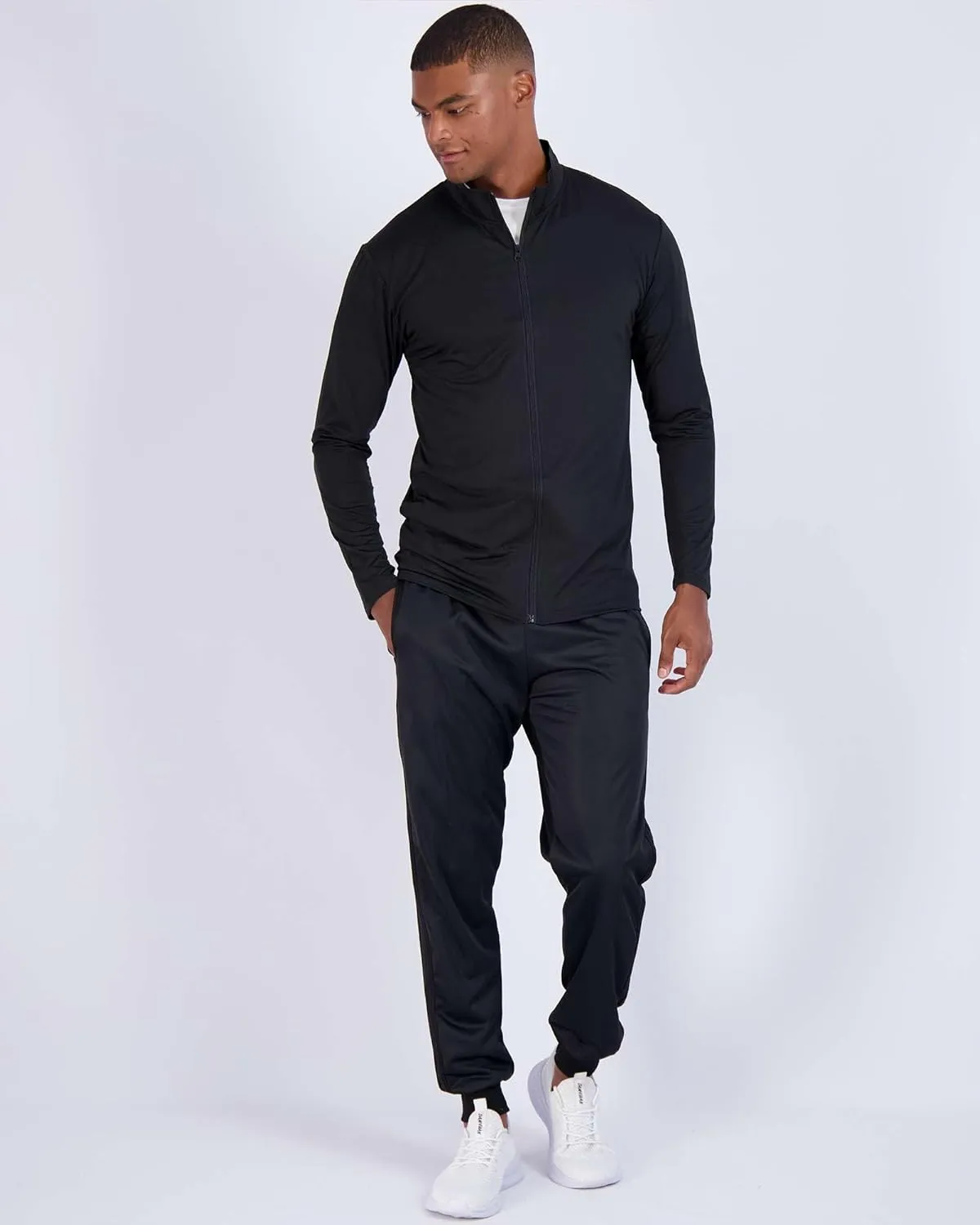 Real Essentials 3 Pack: Mens Dry-Fit Long Sleeve Full Zip Hoodie & Jacket- Athletic Running Jacket (Available in Big & Tall)
