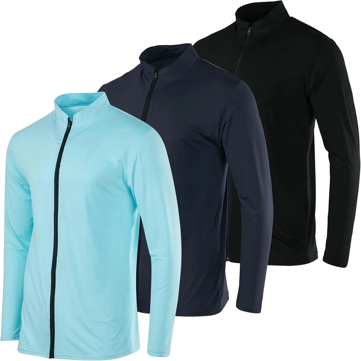 Real Essentials 3 Pack: Mens Dry-Fit Long Sleeve Full Zip Hoodie & Jacket- Athletic Running Jacket (Available in Big & Tall)