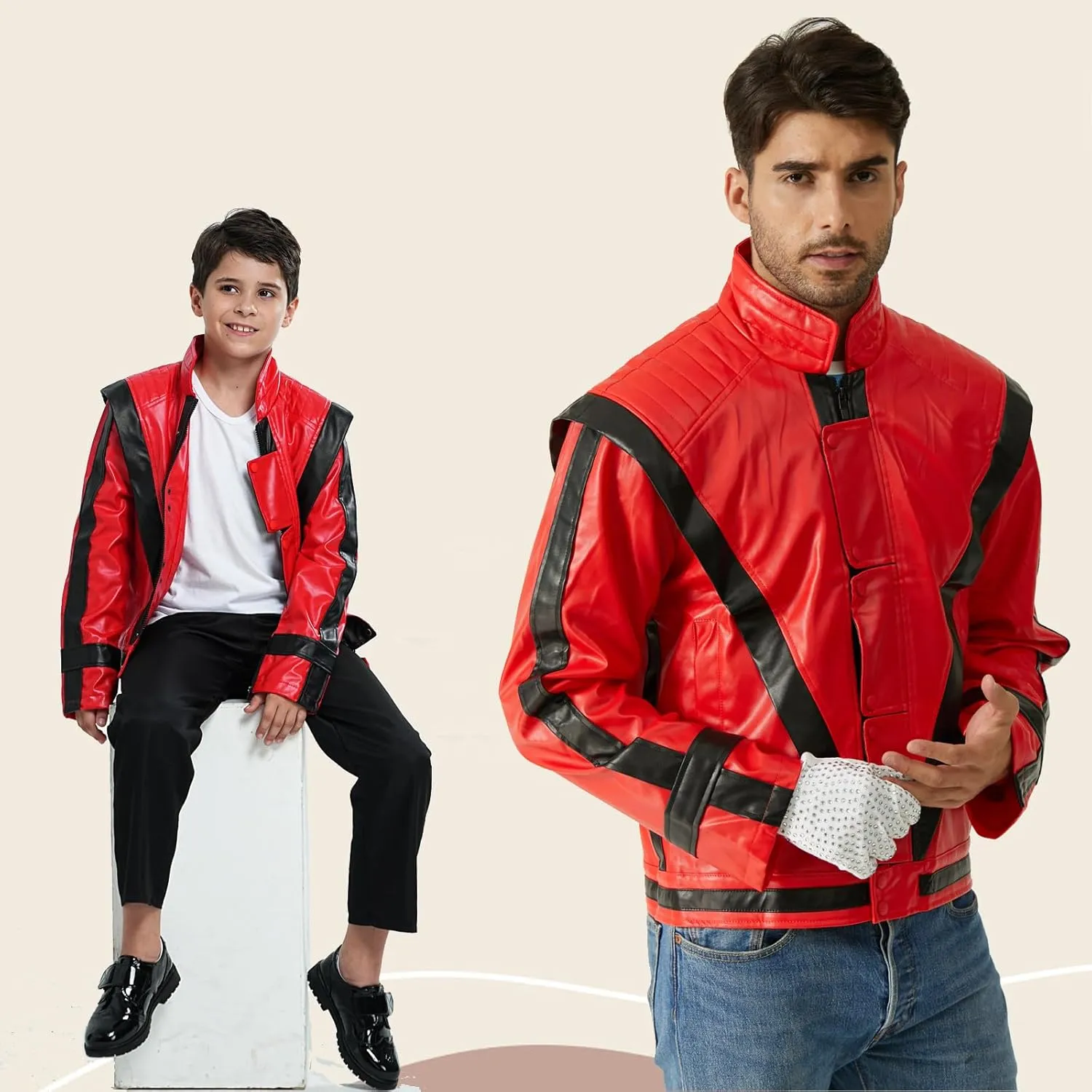 Red and Black Leather Jacket Cosplay PU Coat