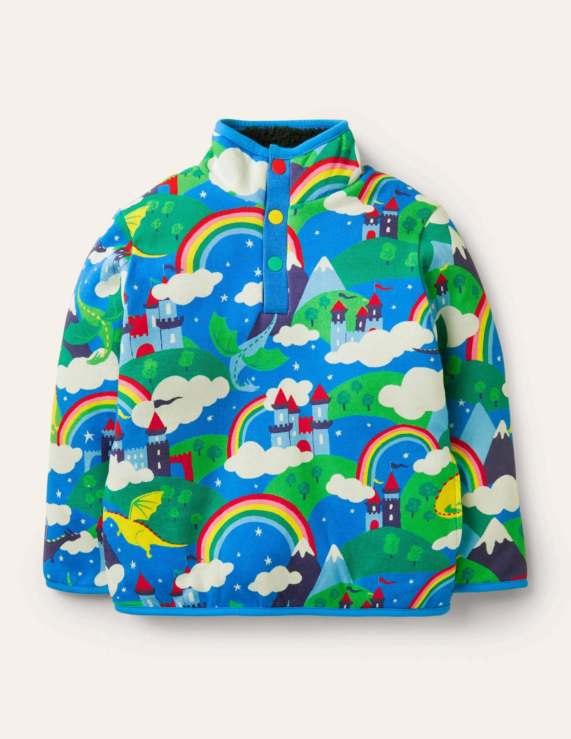 Reversible Henley Sweatshirt-Starboard Blue/Magical Castle
