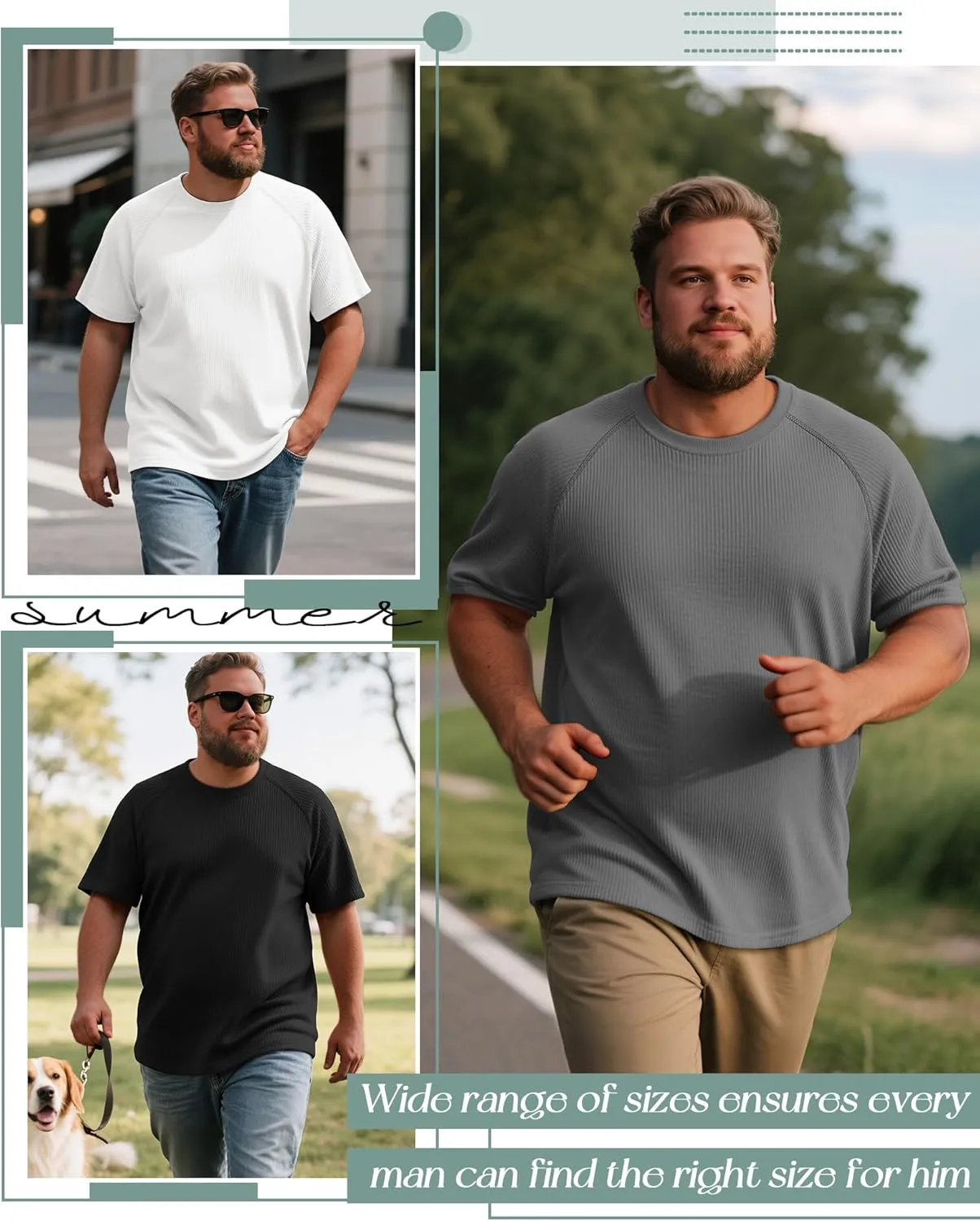 Riyiper 3 Pack Men's Big and Tall Ribbed Knit T-Shirts XL-5XL Summer Textured Casual Short Sleeve Tops Crew Neck Basic Tee