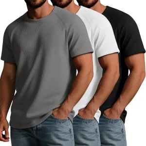 Riyiper 3 Pack Men's Big and Tall Ribbed Knit T-Shirts XL-5XL Summer Textured Casual Short Sleeve Tops Crew Neck Basic Tee
