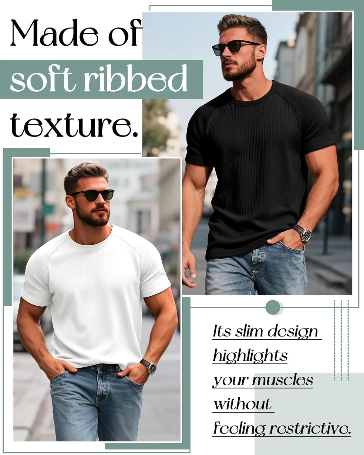 Riyiper 3 Pack Men's Big and Tall Ribbed Knit T-Shirts XL-5XL Summer Textured Casual Short Sleeve Tops Crew Neck Basic Tee