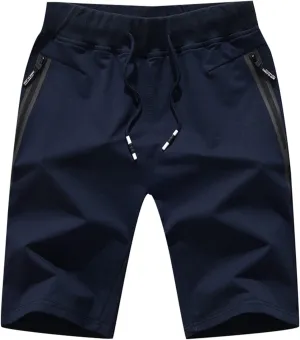 RTRDE Men's Shorts Casual Drawstring Summer Beach Shorts with Elastic Waist and Zipper Pockets