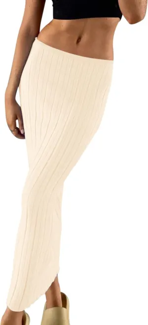 SAFRISIOR Women Solid Knitted Long Maxi Skirt Slim Stretch Midi Skirt Strapless Bodycon Beach Cover Up Sundress Party Dress
