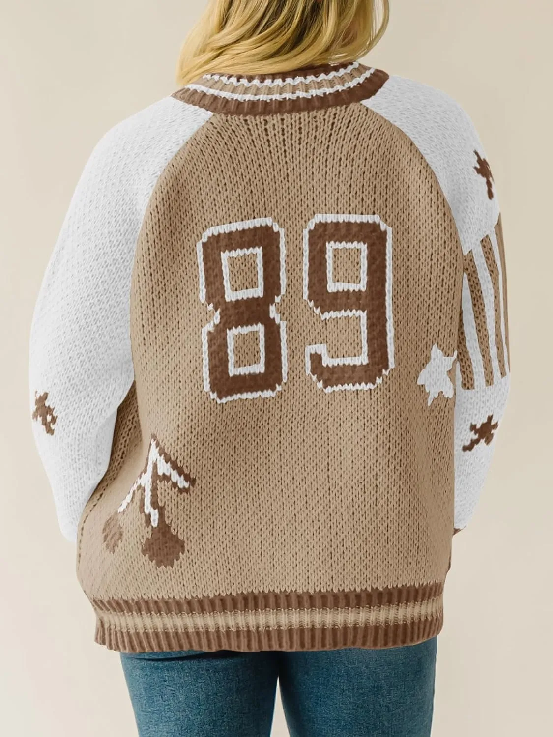 Saodimallsu Womens Bomber Varsity Sweater Jackets Vintage Zip Up Long Sleeve Loose Knitted Baseball Cardigans
