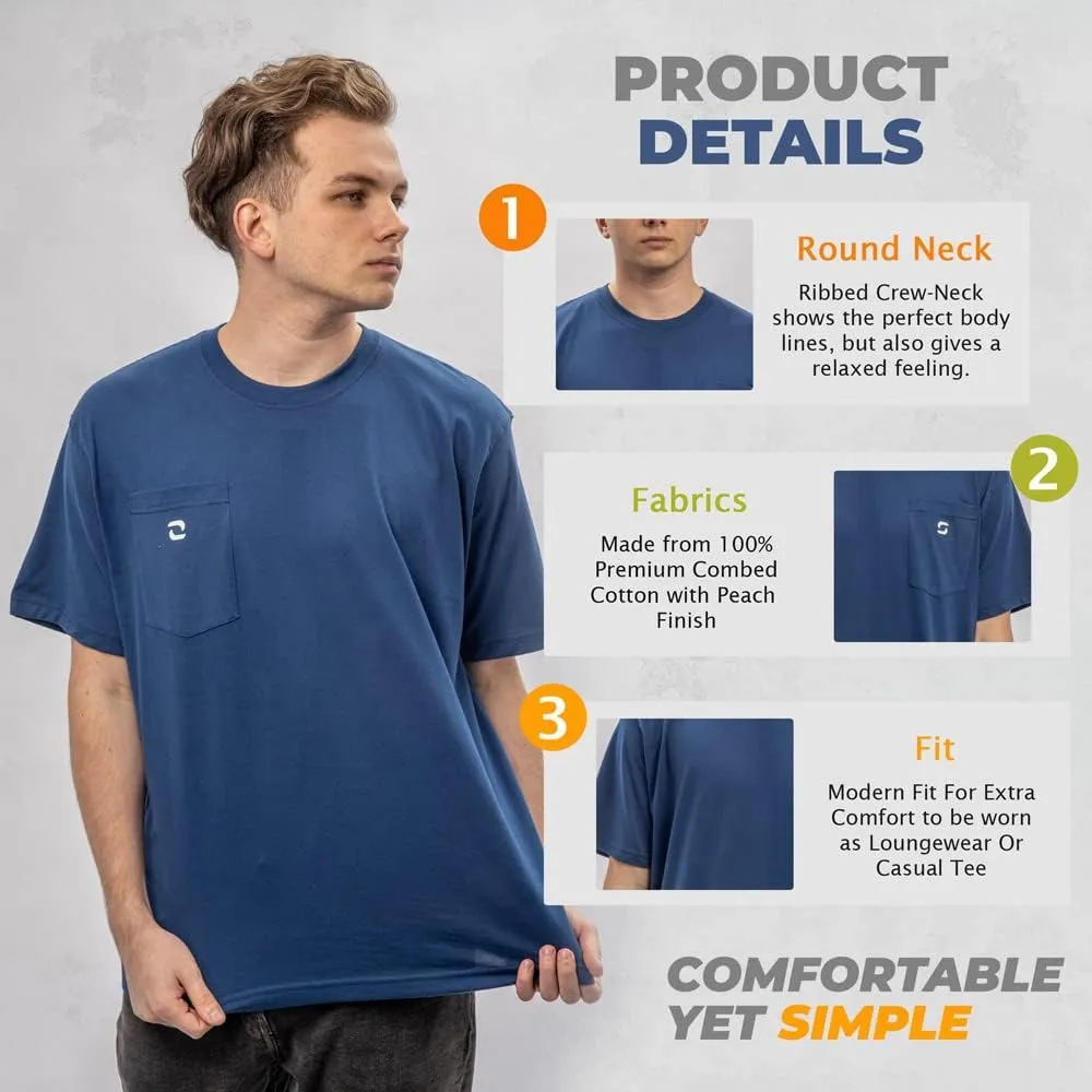 SHOHELL Pocket T Shirts for Men - Cotton Men's T-Shirts, Multipack