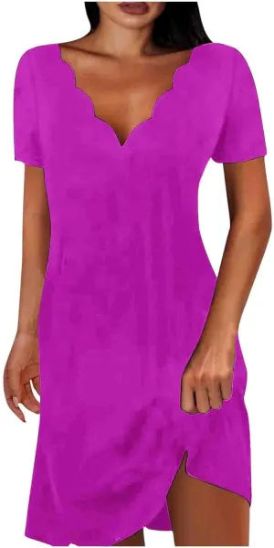 Short Sleeve Dress for Women V Neck Mini Dress Casual Summer Beach Cover Up Dress Spring Dresses for Women