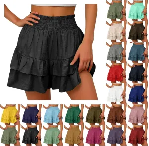 Shorts for Women High Waisted Pleated Ruffle Shorts Cute Loose Flowy Skorts 2024 Summer Casual Cropped Pants