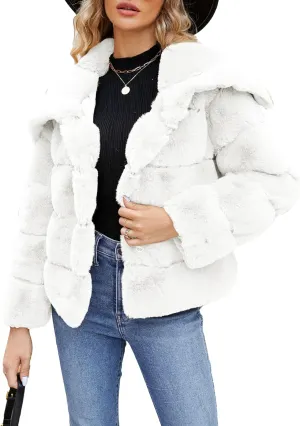 Simplee Apparel Womens Faux Fur Coat Fleece Cropped Jacket Long Sleeve Fur Coats Warm Winter Jackets 2024