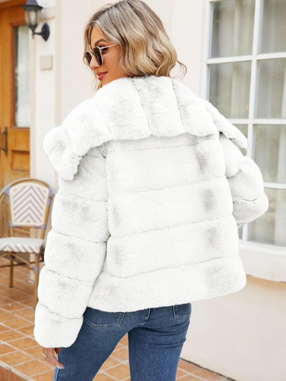 Simplee Apparel Womens Faux Fur Coat Fleece Cropped Jacket Long Sleeve Fur Coats Warm Winter Jackets 2024