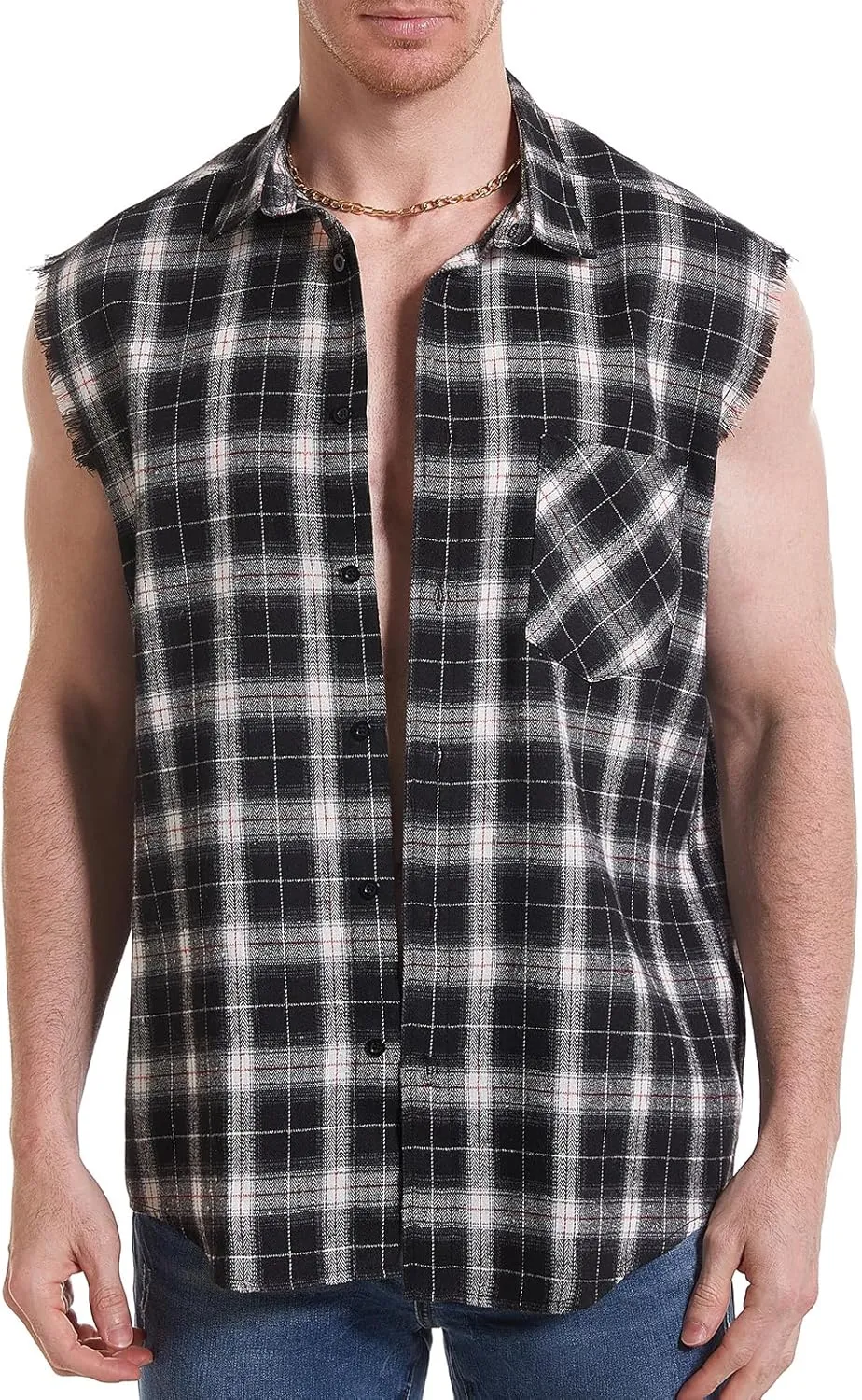 Sleeveless Plaid Front Shirt for Men,Cowboy Button Down Shirts