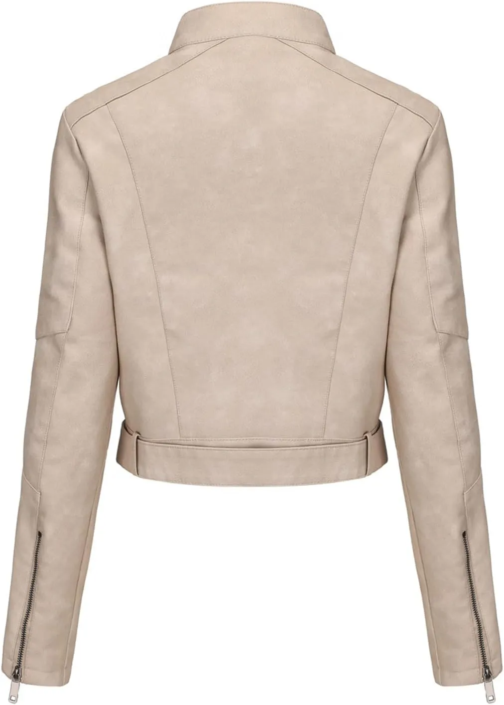 Slim Faux Leather Motorcycle Jacket for Women, Motorcycle PU Crop Bomber Outwear Coat with Belt