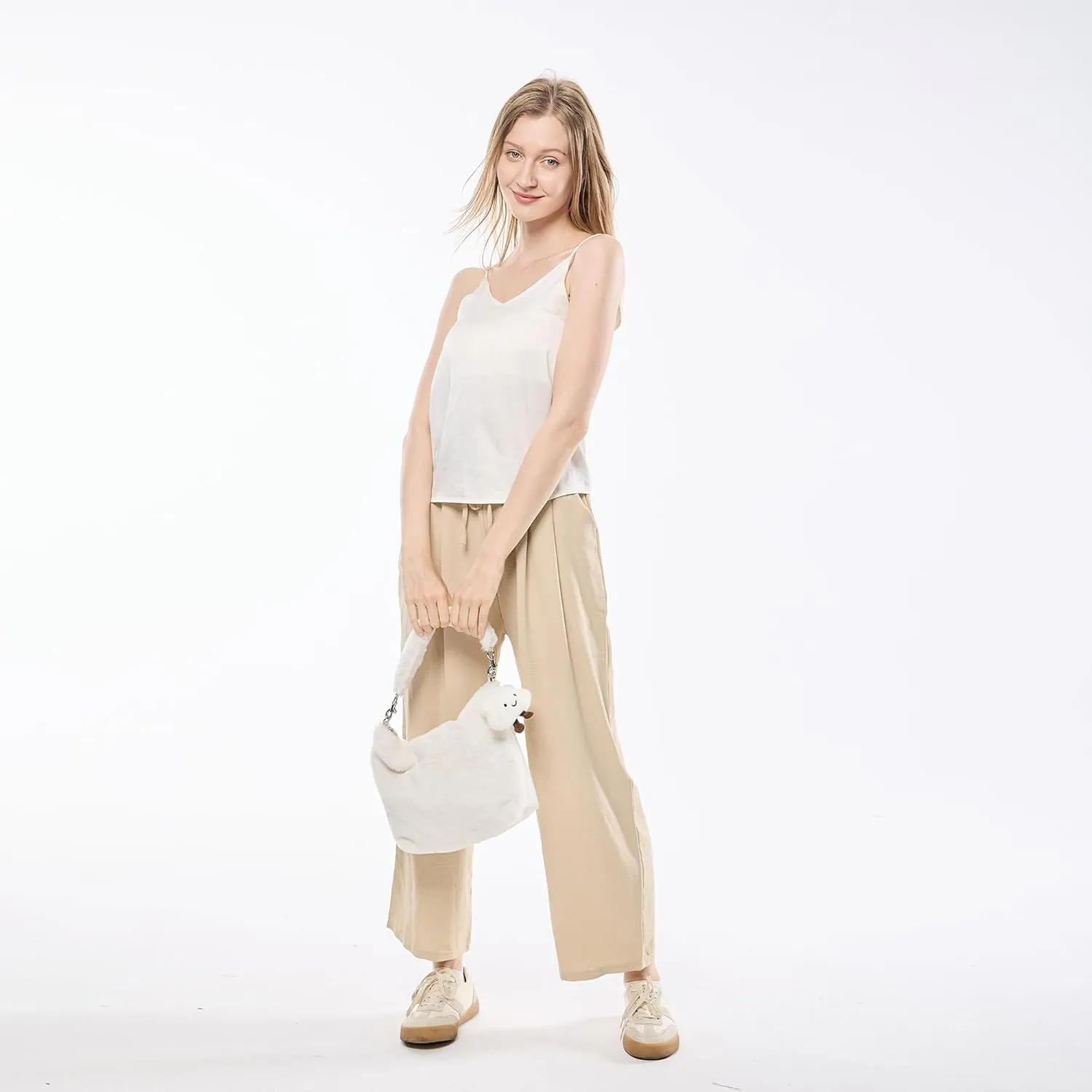 Soft Velvet Plushed Tote Bag for Women Hobo Bag Durable Shoulder Bag with Buckle for College Travel Handbag