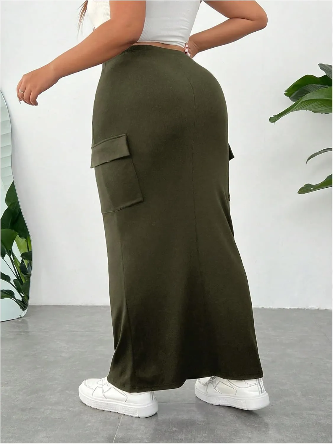 SOLY HUX Women's Plus Size Cargo Skirts Y2k Vintage Long Maxi Skirts with Pockets Streetwear