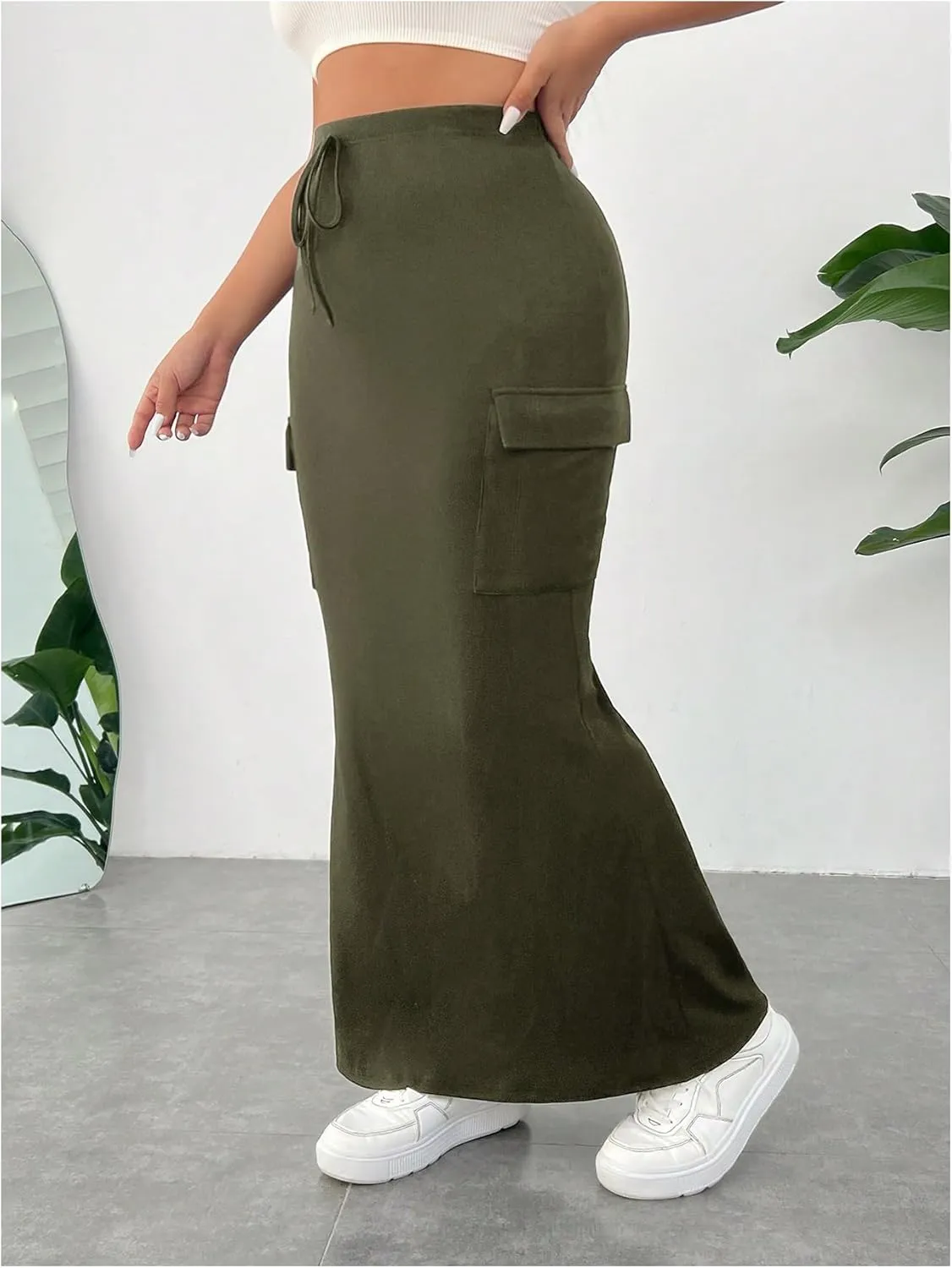 SOLY HUX Women's Plus Size Cargo Skirts Y2k Vintage Long Maxi Skirts with Pockets Streetwear